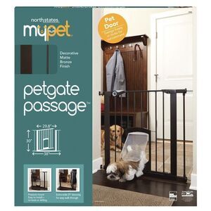 North States Wide Deco EasyPass Pet Gate with Patented Adjustable pet Door